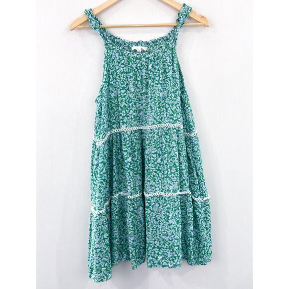 Lucky Brand Ditsy Floral Tiered Mini Dress Small Spring Blue Green Cottagecore - Picture 3 of 6